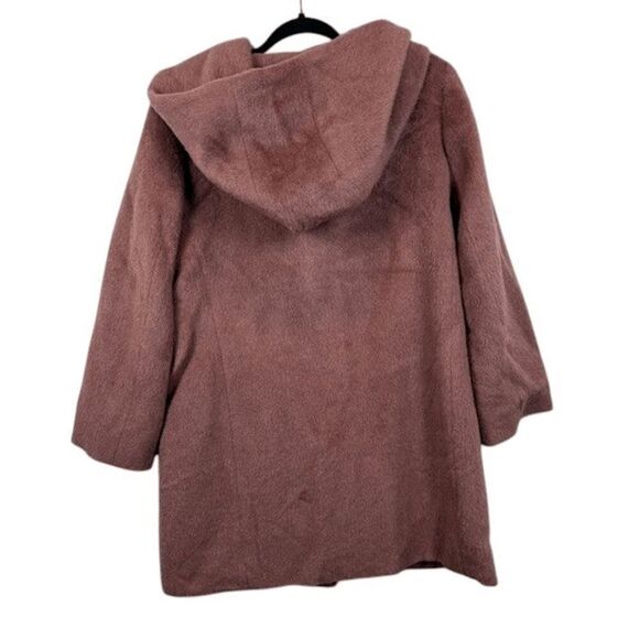 Cole Haan Wool Alpaca Blend Plush Coat Asymmetrical Button Pink Peony Size 8 - Picture 4 of 13